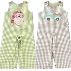 Shrimp & Grits Kids Toddler Pumpkin Truck Santa Reversible Checkered Longall 2T